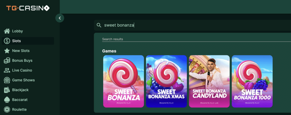 TG.Casino –  Kазино с Телеграм интеграция и четири тематични версии на Sweet Bonanza