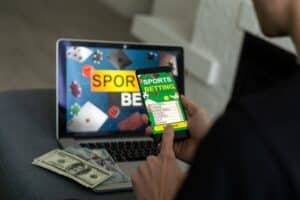 Lucky,Man,Celebrating,Money,Win.,Bookmaker's,Website.